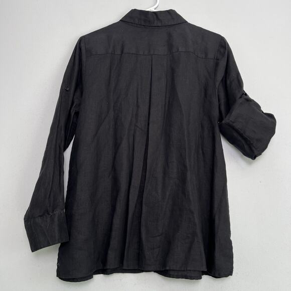 NWOT Kate Hill Women's Linen Button Up Shirt Black Petite Sz L Minimalist Boho - Picture 9 of 12